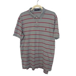 POLO Ralph Lauren Short Sleeve Cotton Striped Gray Red Polo Shirt Men Size Large